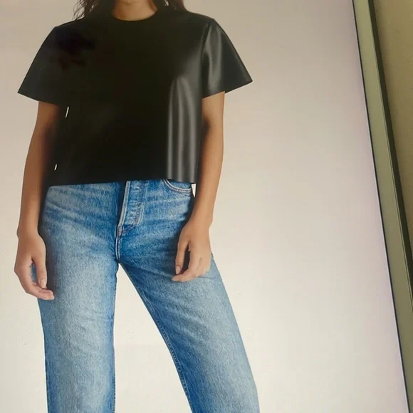 NWT STEVE MADDEN FAUX LEATHER NAVY TOP - Picture 4 of 9